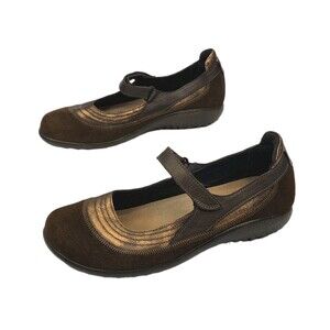 Naot Shoes Women Sz 39 US 8-8.5 Kirei Mary Jane Brown Suede Hook & Loop Comfort